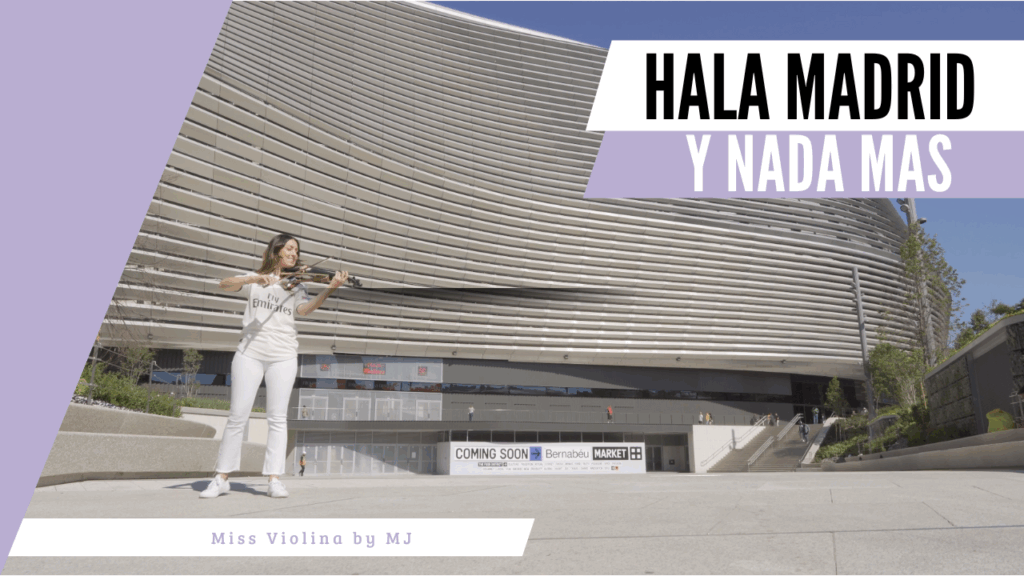 María José, violinista profesional, interpretando los himnos del Real Madrid y tocando en bodas y eventos exclusivos